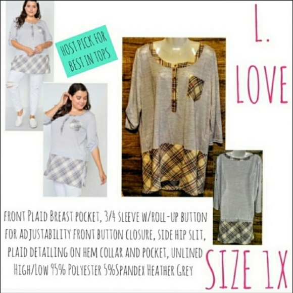 Love Top Size 1X Plaid High Low Crop Sleeve NWT - Picture 3 of 12